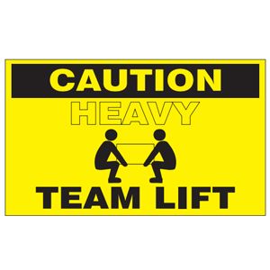 Caution Heavy Team Lift Labels - 3x5