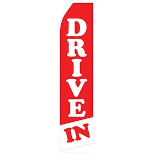 Red and White Drive In Stock Flag - 16ft.