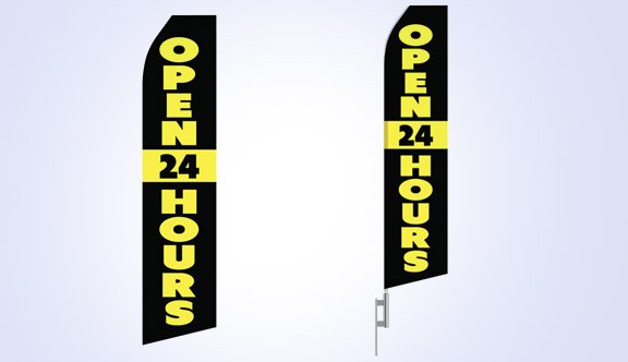 Open 24 Hours Stock Flag - 16ft