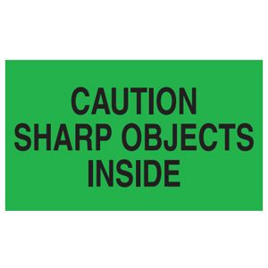 Caution Sharp Objects Inside Labels - 3x5